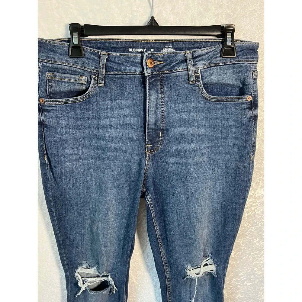 Old Navy High Rise Super Skinny Rockstar Denim Jeans with Distressing Women's 12 - Picture 3 of 6